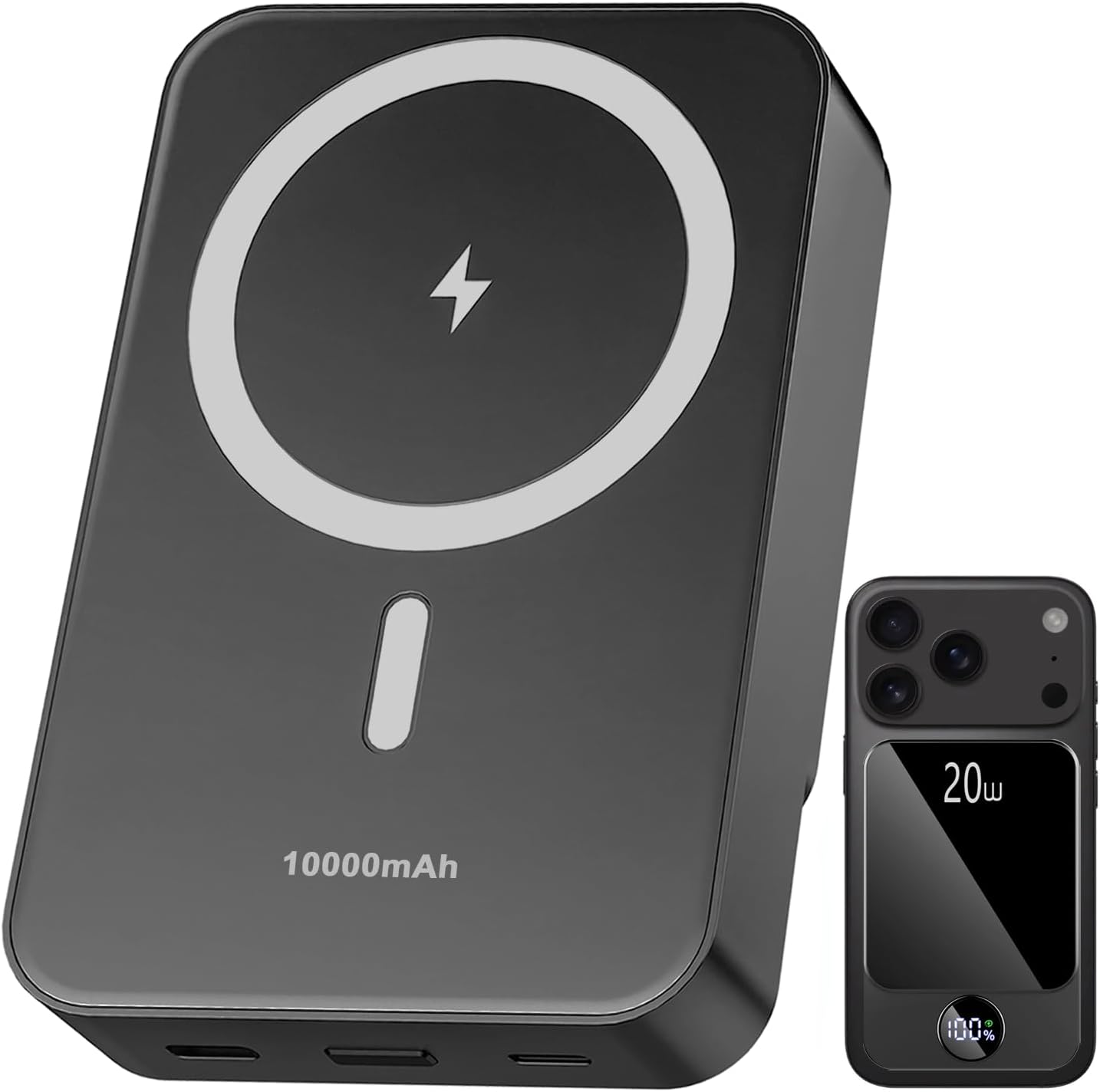 Magnetic Portable Charger, Power Bank 10000mAh with PD 20w Fast Charging, USB C in&Out Battery Pack, Compatible with Mag-Safe for iPhone 13/14/15/16/17 Pro/Pro Max Series, Samsung, Android, and More