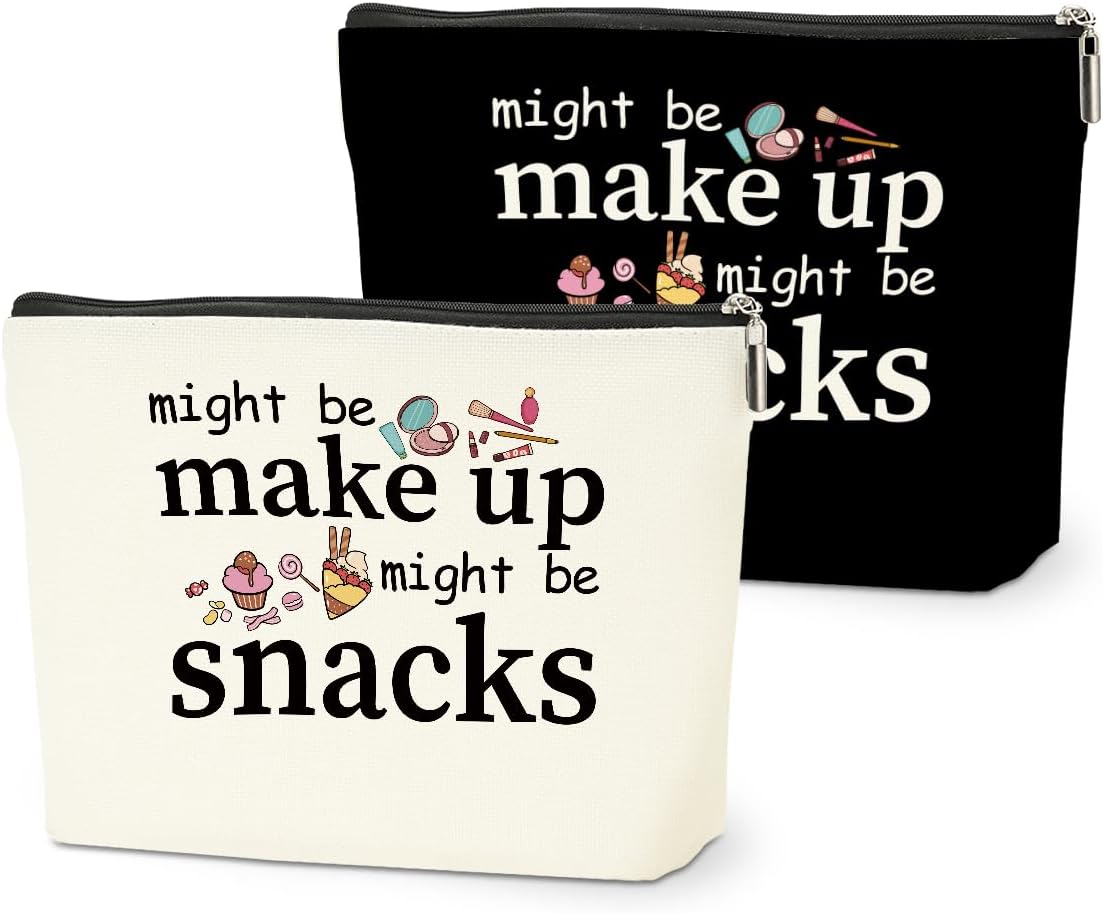 2 PCS Friend Gifts for Women Makeup Bag, Snack Bags, Funny Gifts Cosmetic Bags, Sister Birthday Christmas Graduation Friendship Gift for Daughter From Mom - might be makeup might be snacks