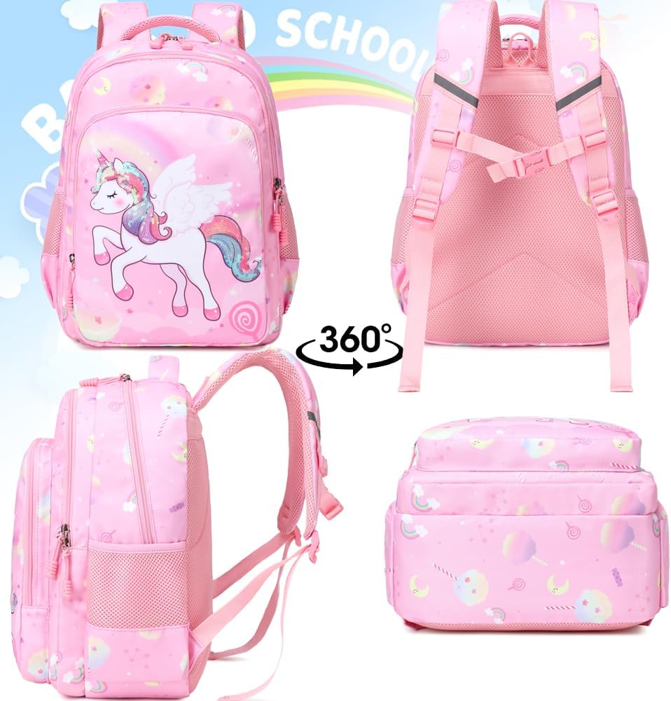 Meisohua Girls Backpack with Lunch Box 3 in 1 Set Kids Backpack for Girls Preschool Kindergarten Elementary School Backpack