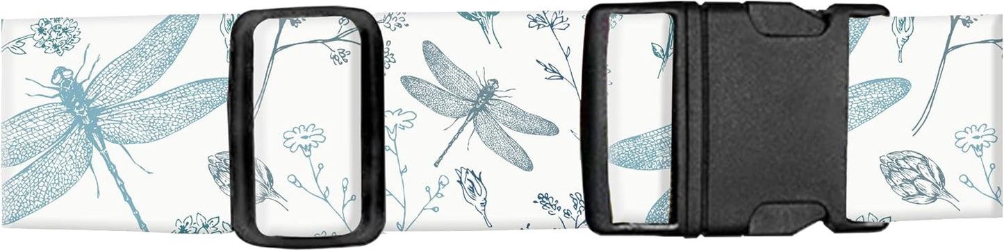 Luggage Straps for Suitcases, Adjustable Travel Belt, Durable Wide Luggage Strap, Cute Suitcase Strap Identifiers with Buckle, Bag Straps for Luggage, White Dragonfly