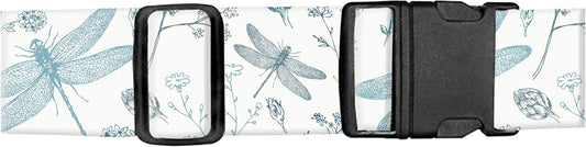 Luggage Straps for Suitcases, Adjustable Travel Belt, Durable Wide Luggage Strap, Cute Suitcase Strap Identifiers with Buckle, Bag Straps for Luggage, White Dragonfly
