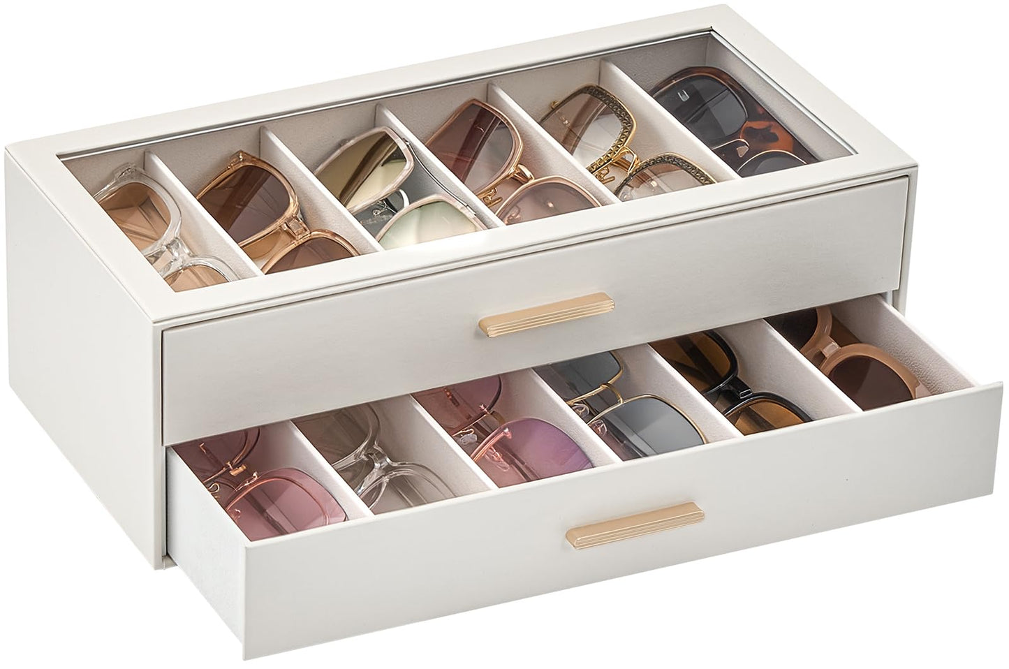 Lolalet 12 Slots 2-Layer Sunglasses Organizer for Women -Beige