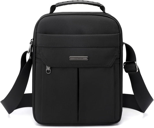 zhongningyifeng Men's Messenger Bag Small Nylon Crossbody Shoulder Bag Waterproof Casual Black Purse for Work Travel