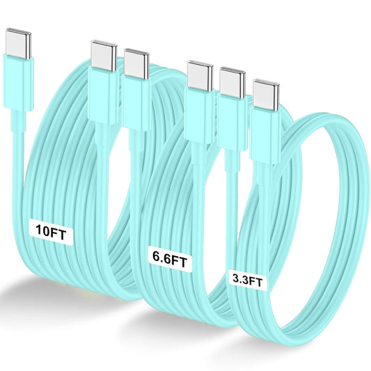 3-Pack Green [3.3FT+6.6FT+10FT] 60W USB C to USB C Cable, Type C Fast Charging Cable for iPhone Air 17 16e 16 15 Pro Plus Pro Max，for Galaxy S25, for iPad Pro/Air/mini, for MacBook Pro/Air and More