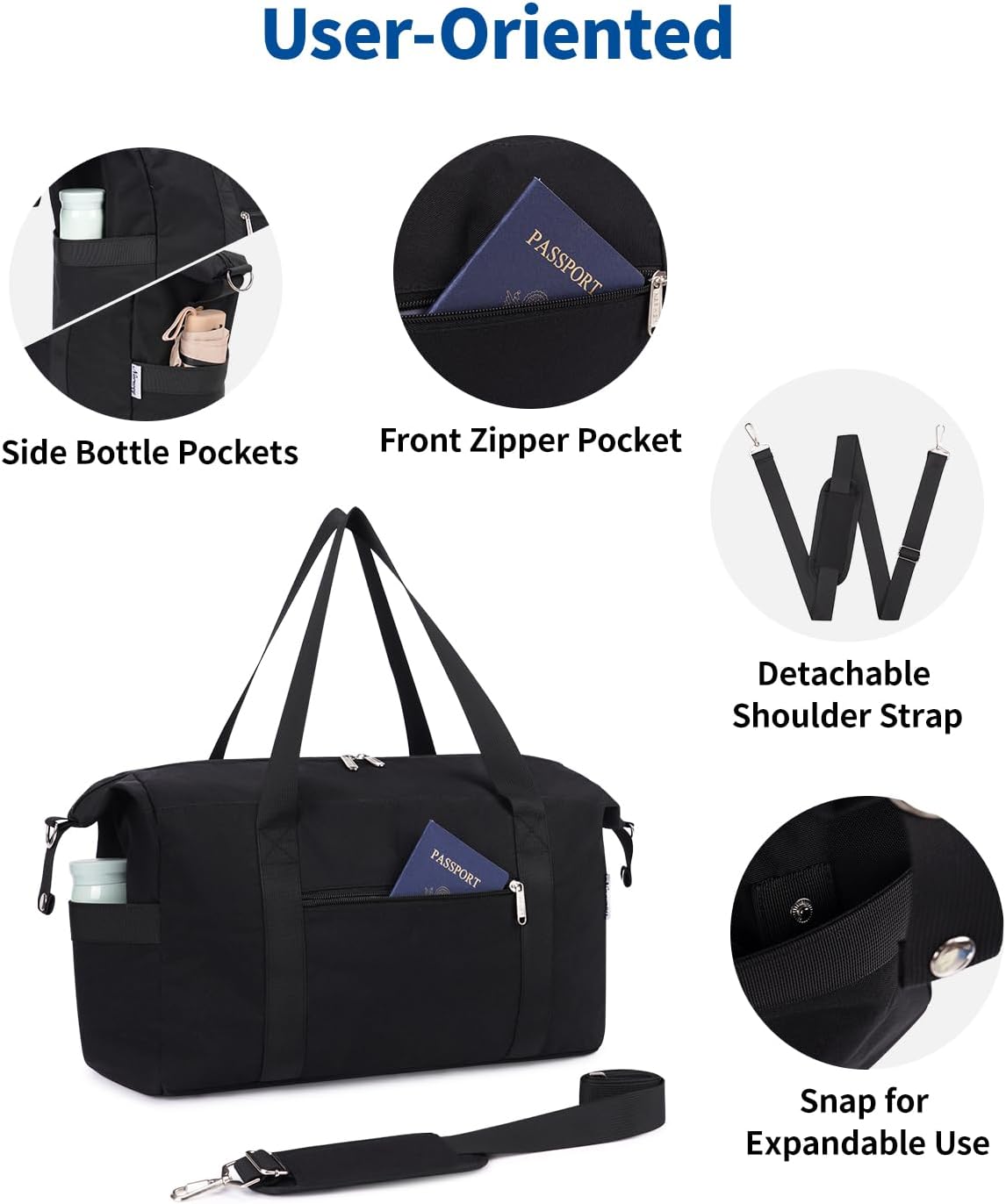 Narwey Carry on luaggage 22x14x9 Airlines Approved Foldable Carry on Bag Travel Duffel Packable Duffle with Wet Pocket Overnight for Women and Men 40L (Black)