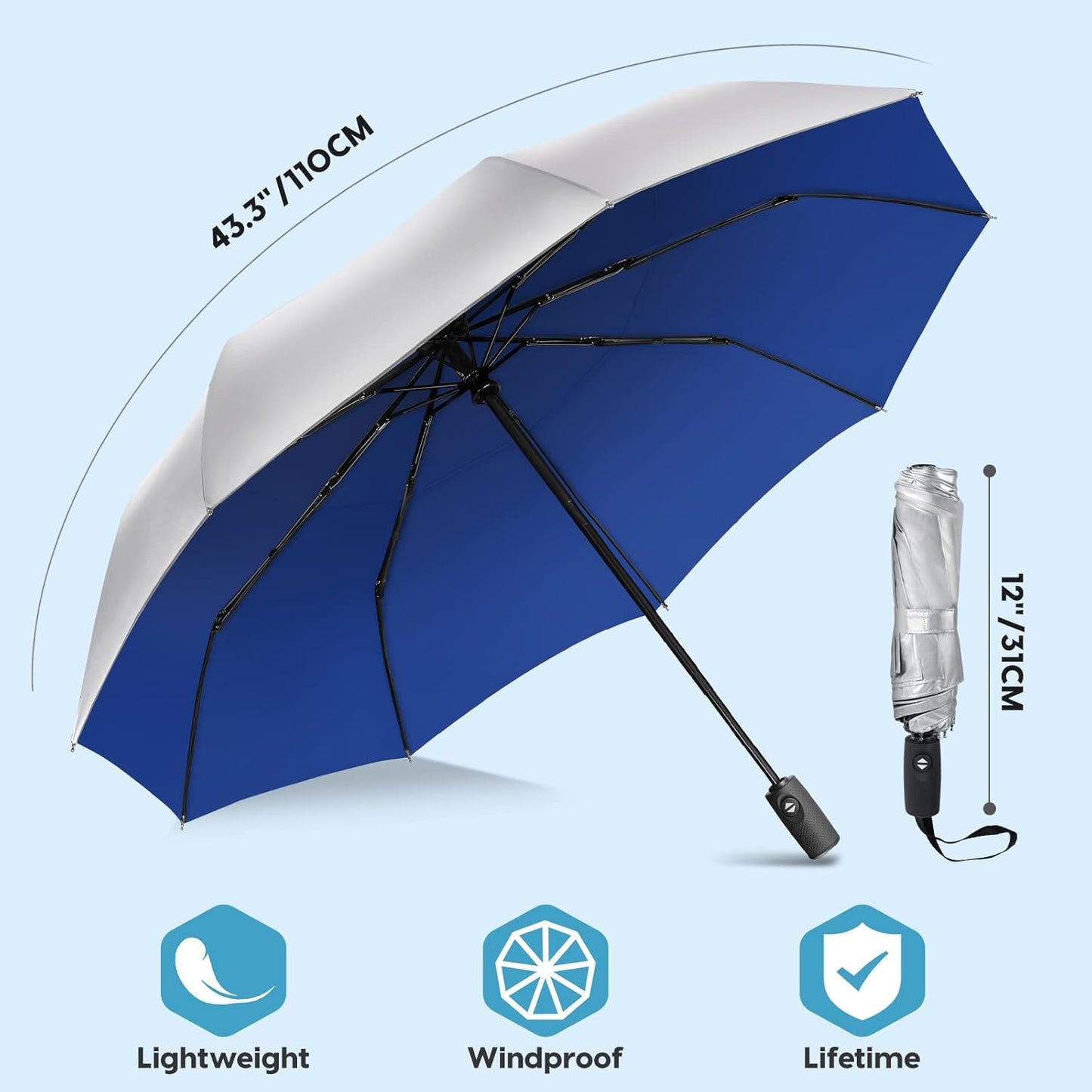 ZOMAKE UV Umbrella for Sun Protection UPF 50+,Travel Compact Sun Umbrellas UV Blocking Small Auto Open Portable for Walking