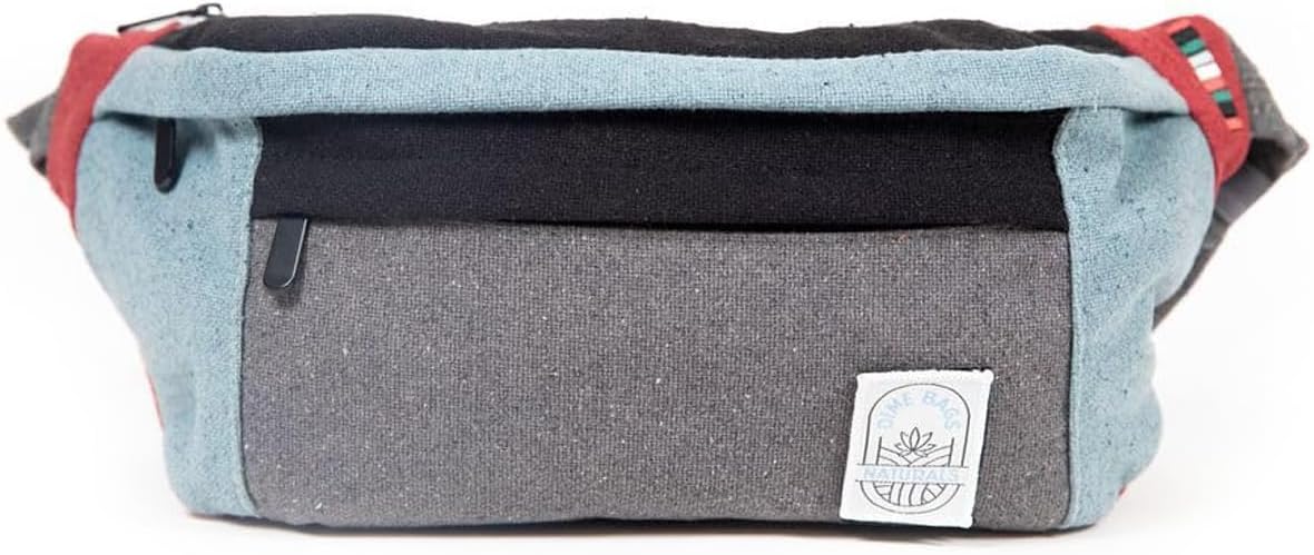 Dime Bags Oversized Fanny Pack, 100% Nepali Hemp Crossbody Waist Bag for Men & Women, Adjustable Strap, Multiple Pockets, Eco-Friendly Festival & Travel Bag, Boho & Neutral Colors, Reveller (Ash)