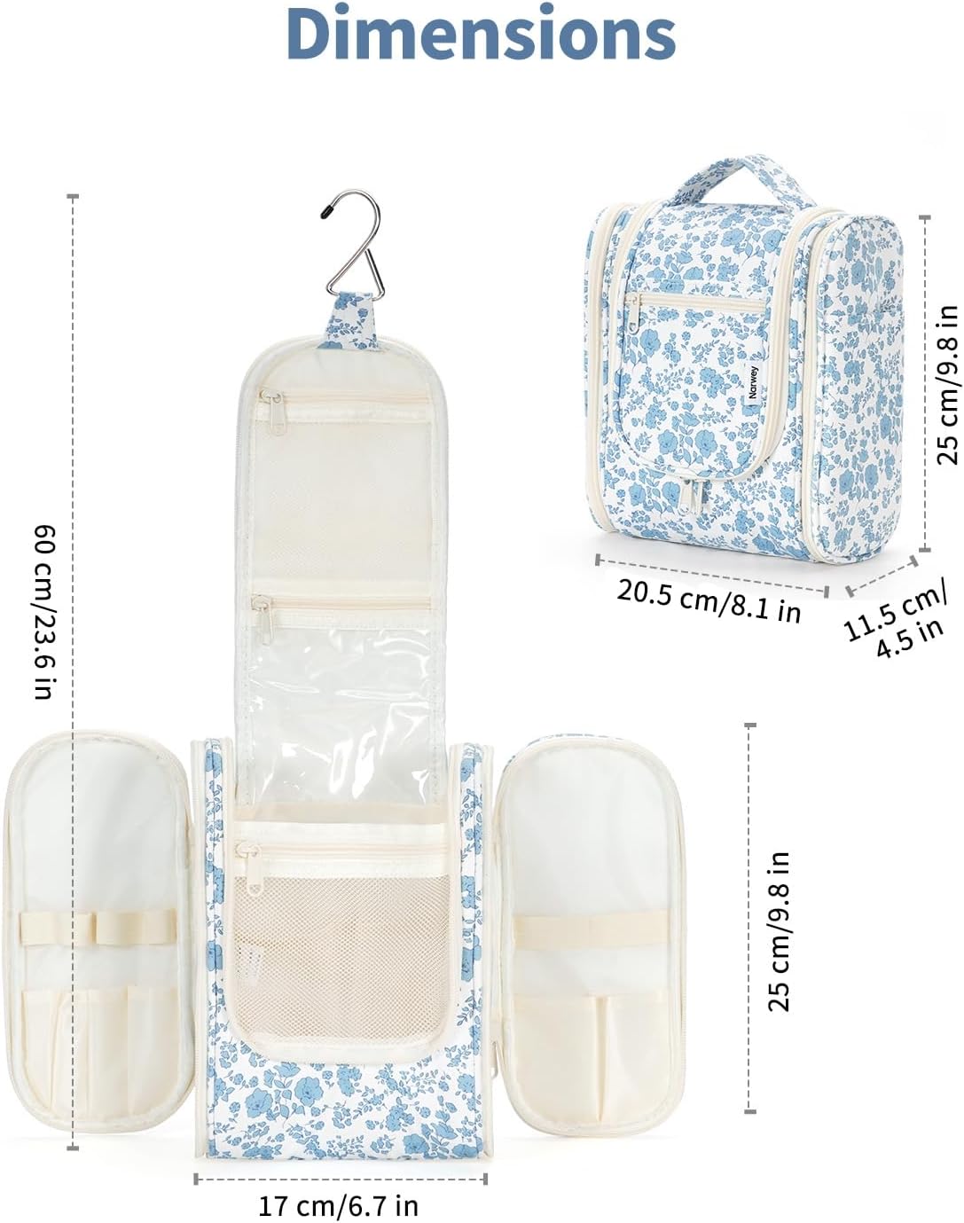 Narwey Hanging Toiletry Bag Women Travel Makeup Bag Organizer Toiletries Bag for Travel Size