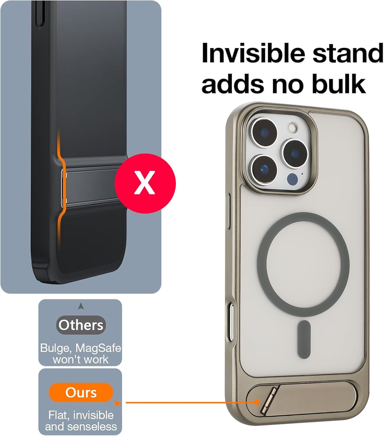 Tikoo Strong Magnetic for iPhone 16 Pro Max Case with Magsafe and Built-in Invisible Kickstand Slim Translucent Matte Military Grade Protective Phone Case for iPhone 16 Pro Max 6.9