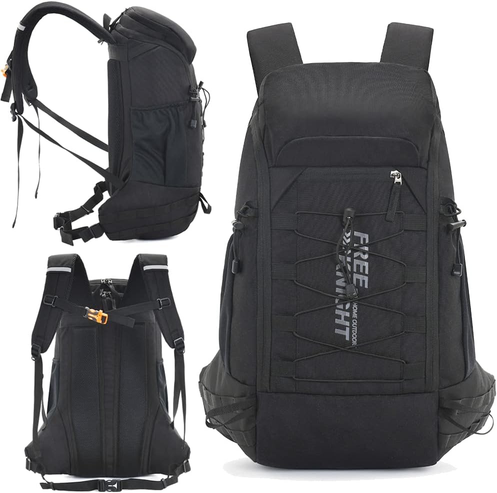 Bseash 40L Waterproof Hiking Camping Backpack with Rain Cover, Outdoor Sport Travel Daypack Rucksack for Skiing Cycling (Black)