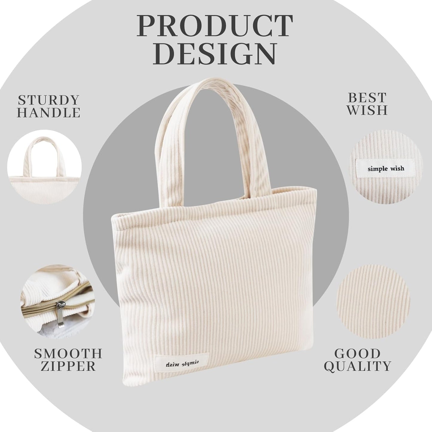 Wudygirl Makeup Bag Travel Cosmetic Bag for Women Small Makeup Pouch with Handle Zipper Cosmetic Pouch Handbag Aesthetic (Beige)