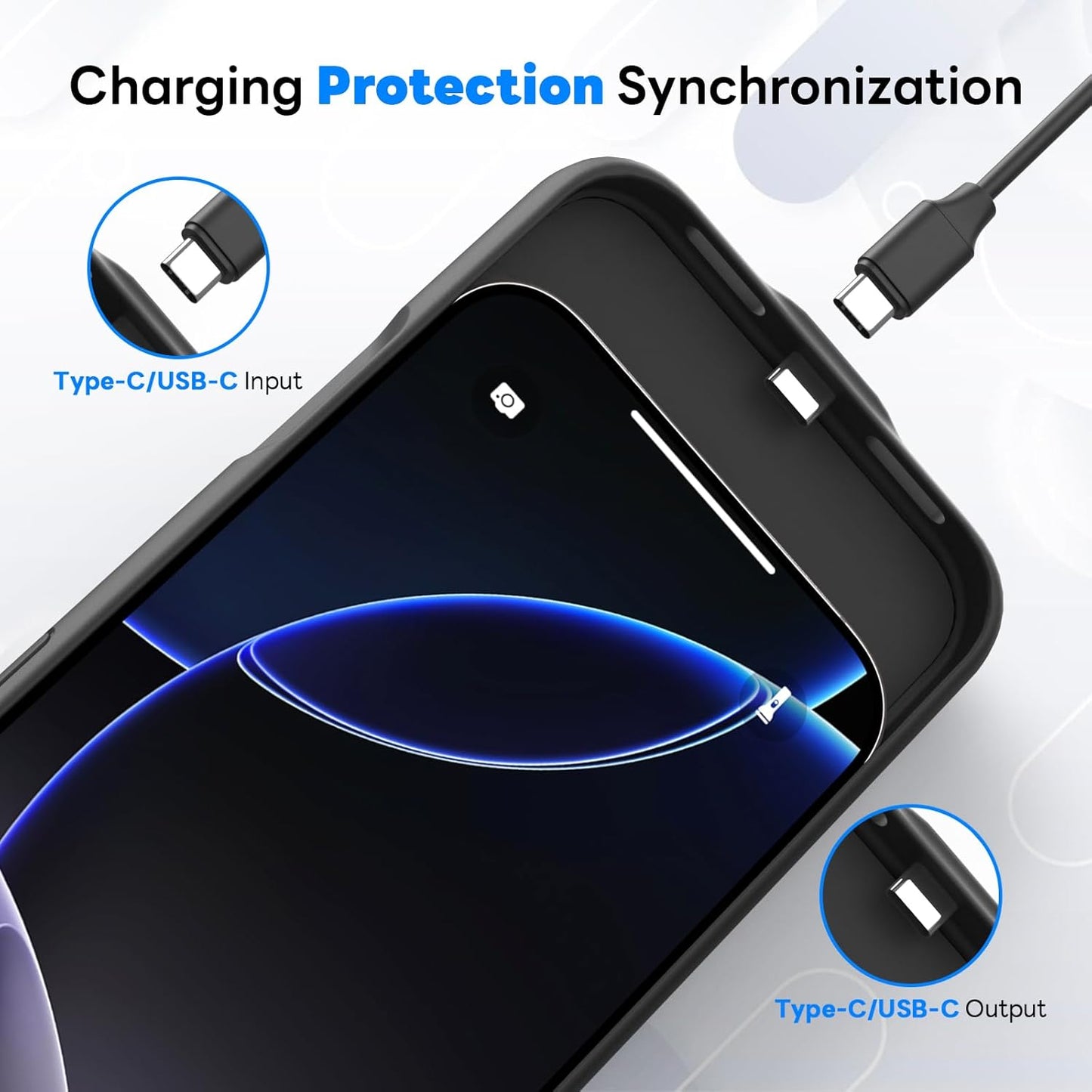 Battery Case for iPhone 16 Pro (6.3 inch),Charging Case Charger Ultra-Slim 7000mAh Rechargeable Portable Extended Charger Case Cover w/Tempered-Glass Protector - Black