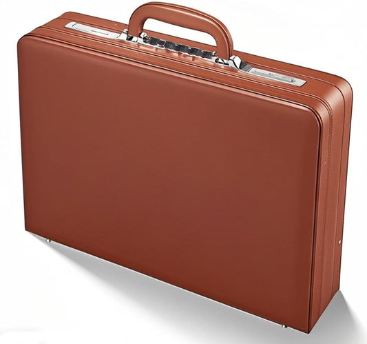 Large Business Briefcase for Men - Hard Case PU Leather Attache with Lock ，Expanding Business Briefcase Bag for Professionals