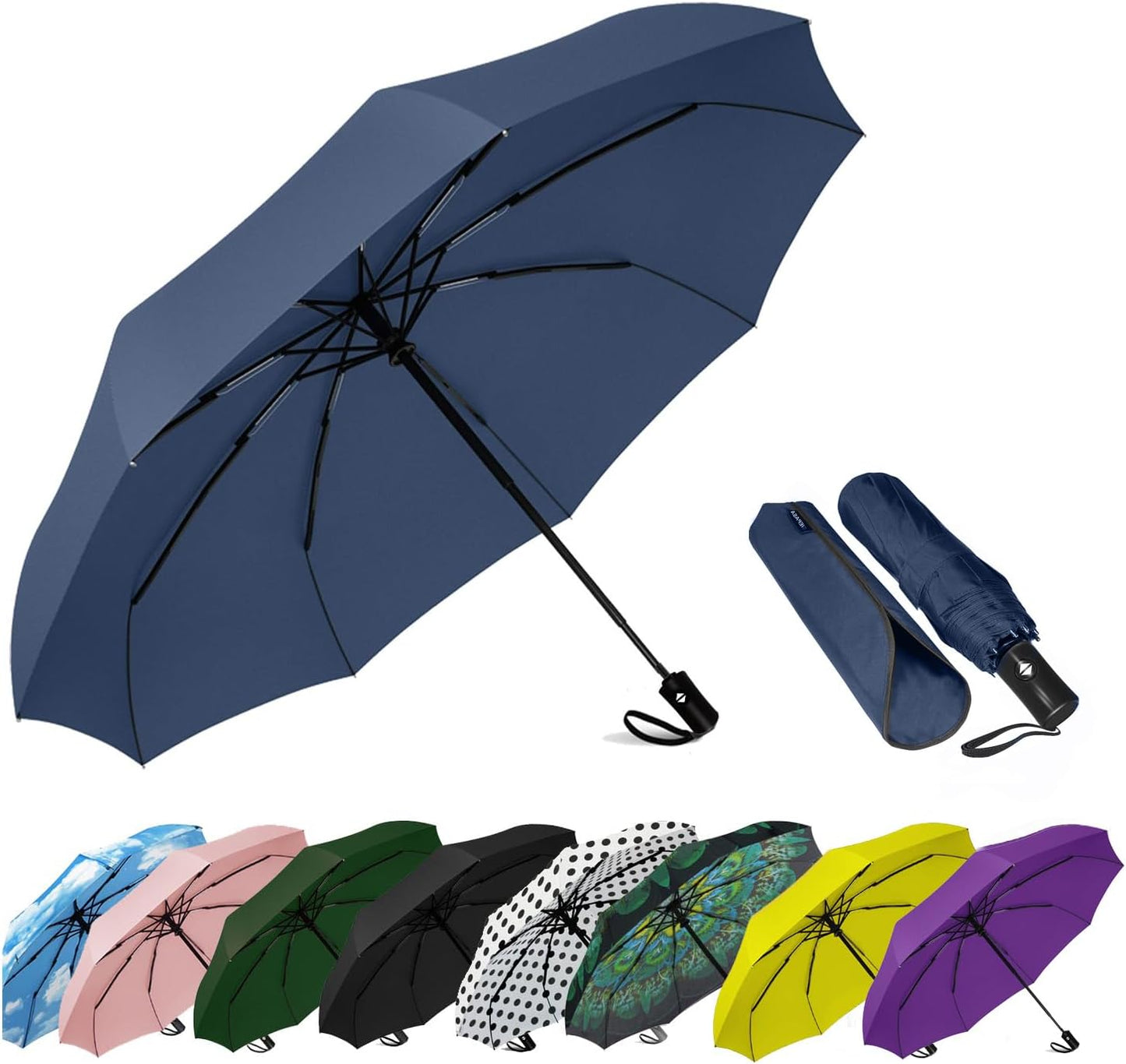 SIEPASA Windproof Travel Umbrella - Automatic Compact Folding Umbrella for Rain, Small Portable