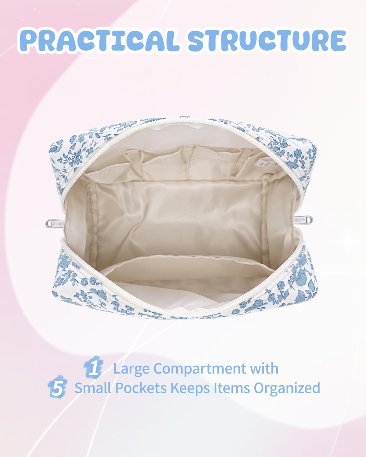 Narwey Birthday Gifts for Teen Girls Kids Women Personalized Initial Floral Makeup Bag Cute