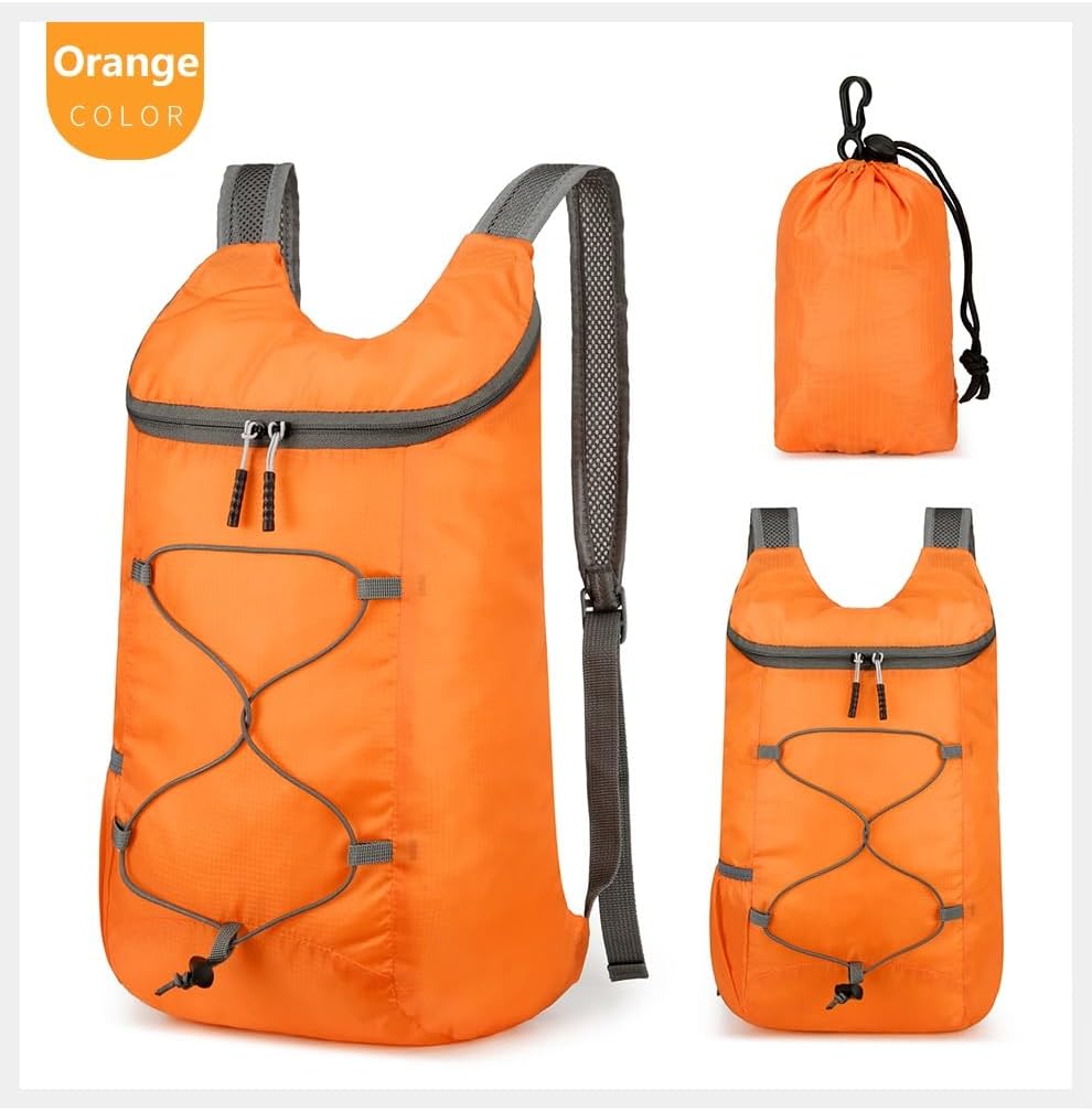 16L Lightweight Foldable Hiking-Backpack Small Packable-Daypack For Travel,Ultralight Water-Resistant Gym Bag Men Women Easy Carry-on (Orange)