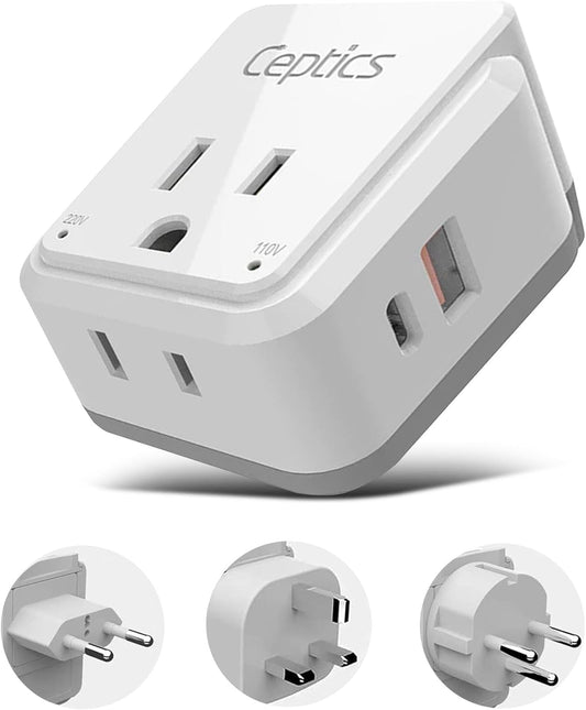 Ceptics Israel, Jordan Power Plug Adapter Travel, 20W PD & QC, Safe Dual USB & USB-C 3.1A -2 USA Socket - Use in Jerusalem, Palestine, UAE - Includes Type H, Type C, Type G Swadapt Attachments