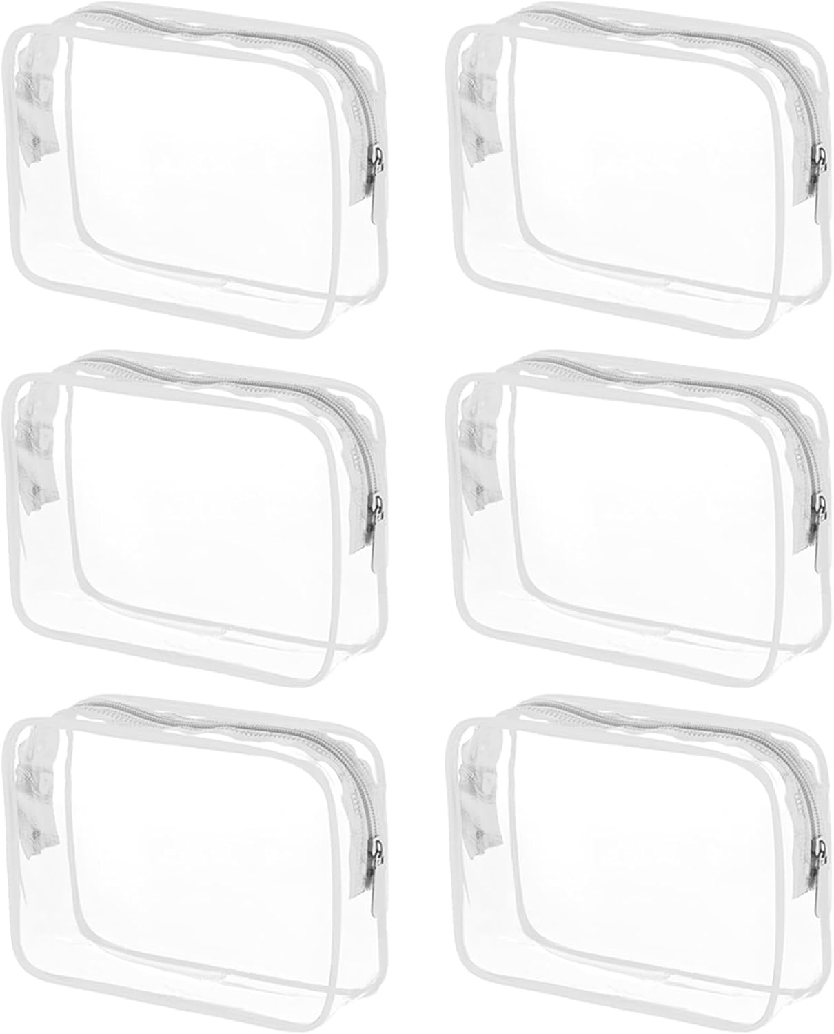 Tergy 6 Packs Clear Cosmetics Bags for Women Men Waterproof Toiletry Bags PVC Makeup Bags Organizer Case with Zipper for Travel Bathroom (6 White Colors)