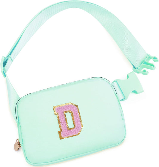 Belt Bag Fanny Pack Crossbody Bags with Initials Letter Patch Cute Stuff Birthday Gifts for Teenager Girls Trendy Stuff for Teens | D,Light Green