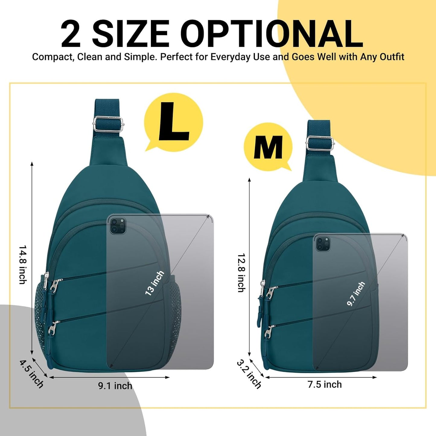 Crossbody Bags for Women, Sling Bag for Men, Small Hiking Backpack Anti Theft Lightweight for Outdoors Travel （L, Teal Blue）
