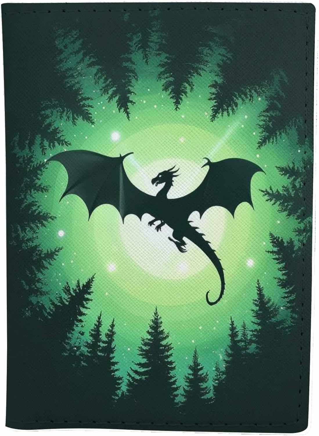 Dragon Passport Holder for Travel Green Starry Sky Dragon PU Leather Passport Cover Wallet Cute Passport Card Holder for Women and Men
