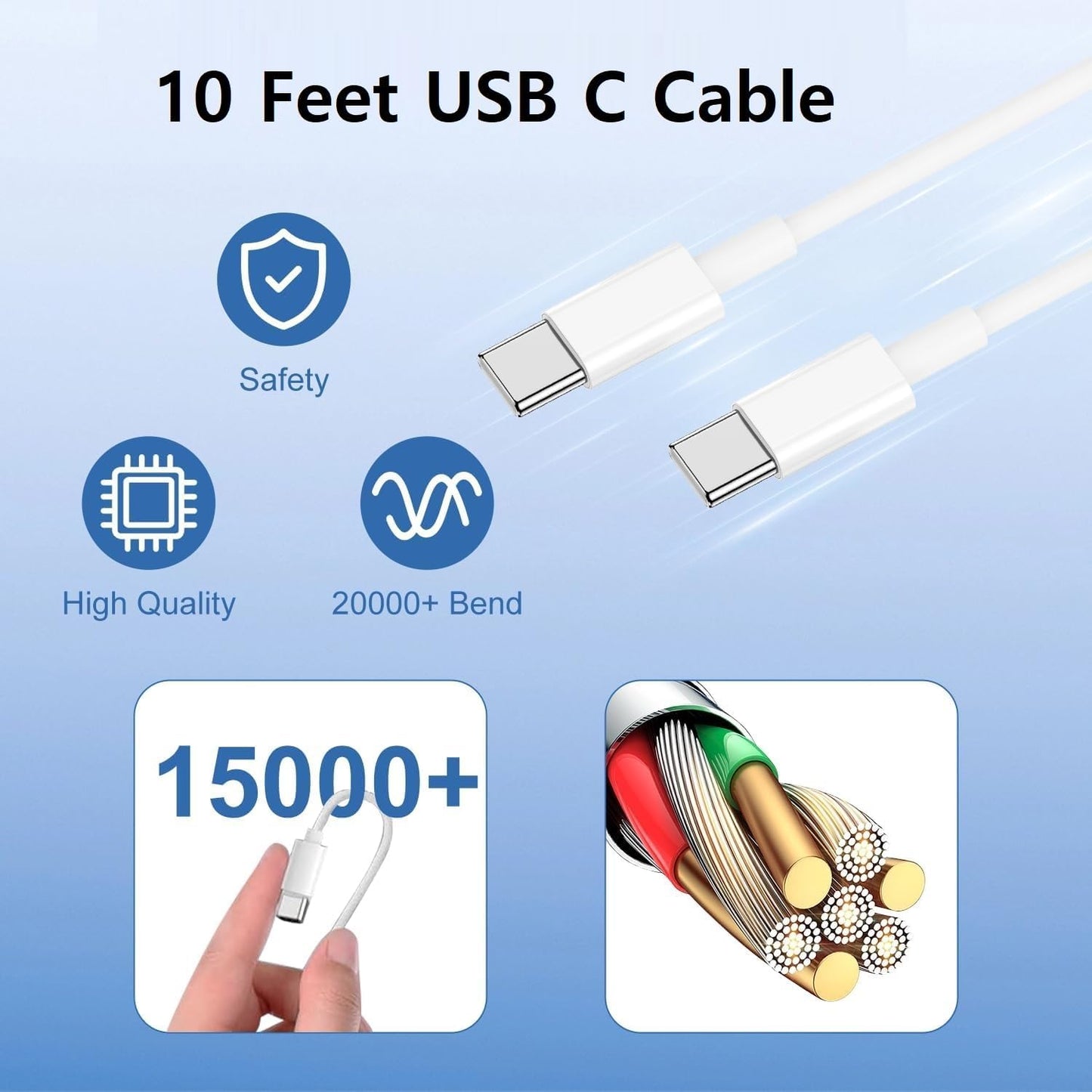 iPhone 17 16 15 Fast Charger Block, 2X𝟒𝟓𝐖 USB C Charger Plug Cube Brick and 10ft Type C to C Charging Cable Cord Long for Apple iPhone 17 Pro Max/17 Air/16 Pro Max/16/15 Plus/15/iPad Mini/Samsung