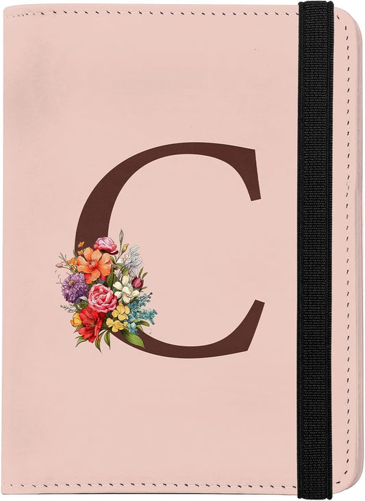 Cute Passport Holder and Holder Combo Passport Cover with Compatible Wallet Credit Card Protector RFID Blocking Women Men (Pink Initial Monogram-C)
