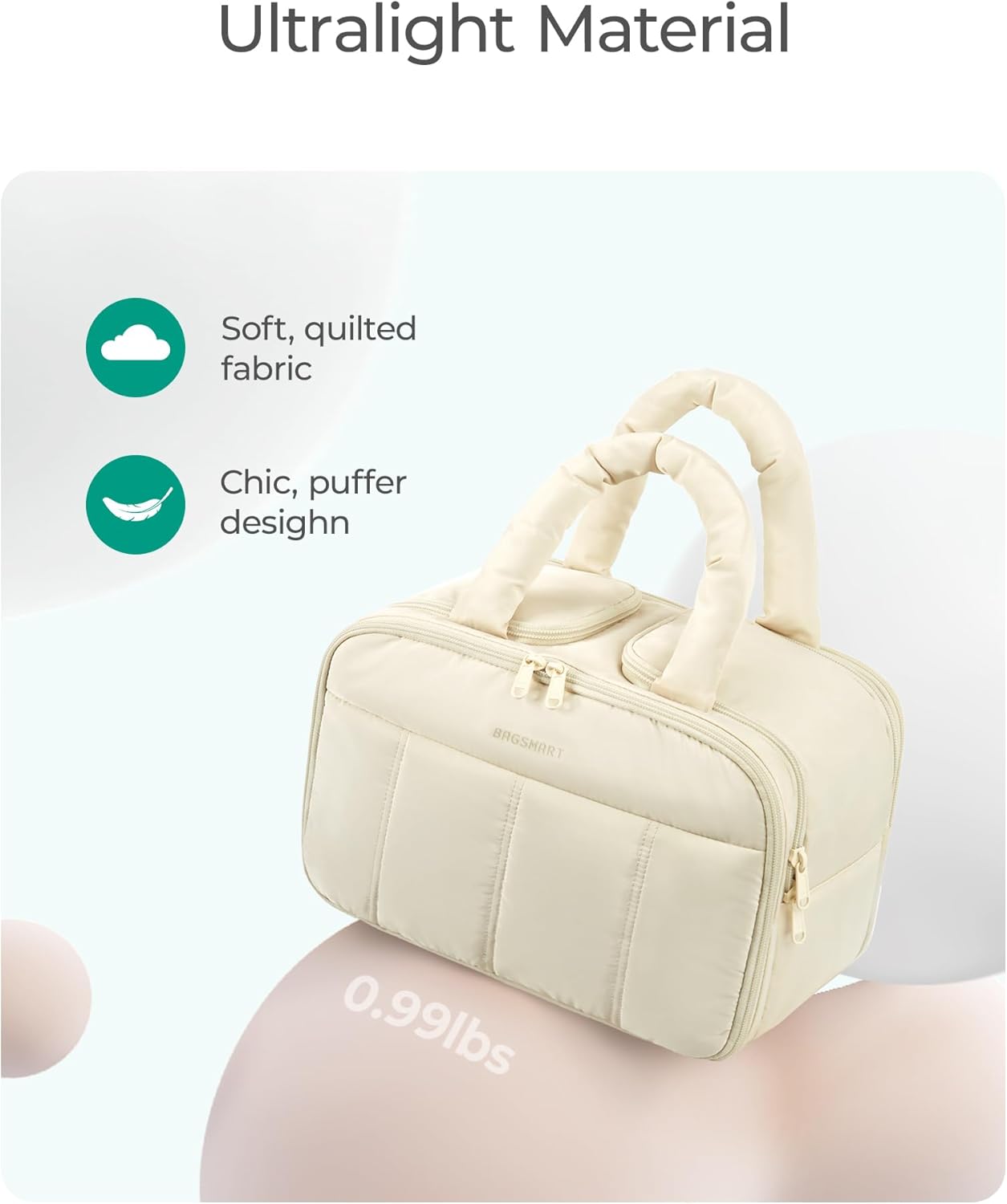 BAGSMART Travel Toiletry Bag, Puffy Large Toiletry Bag for Women, Lightweight Cosmetic Makeup Bag