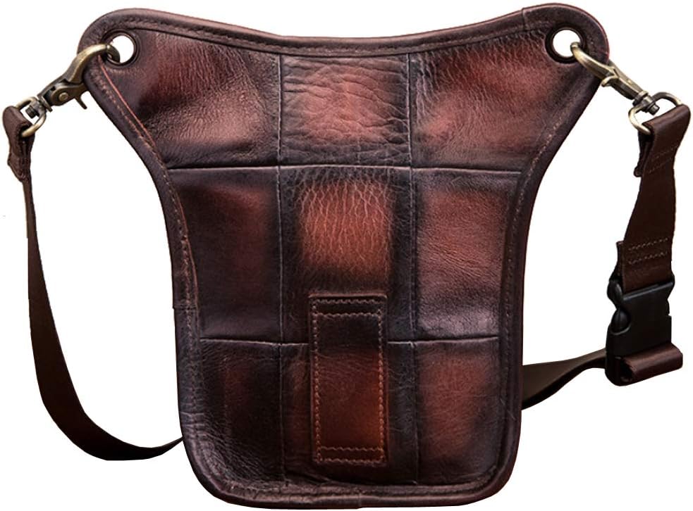 Leather Waist Pack Drop Leg Bag for Men Women Belt Bumbag Multi-Purpose Motorcycle Bike Outdoor Sports Tactical Cycling Riding Hiking Camping Pouch