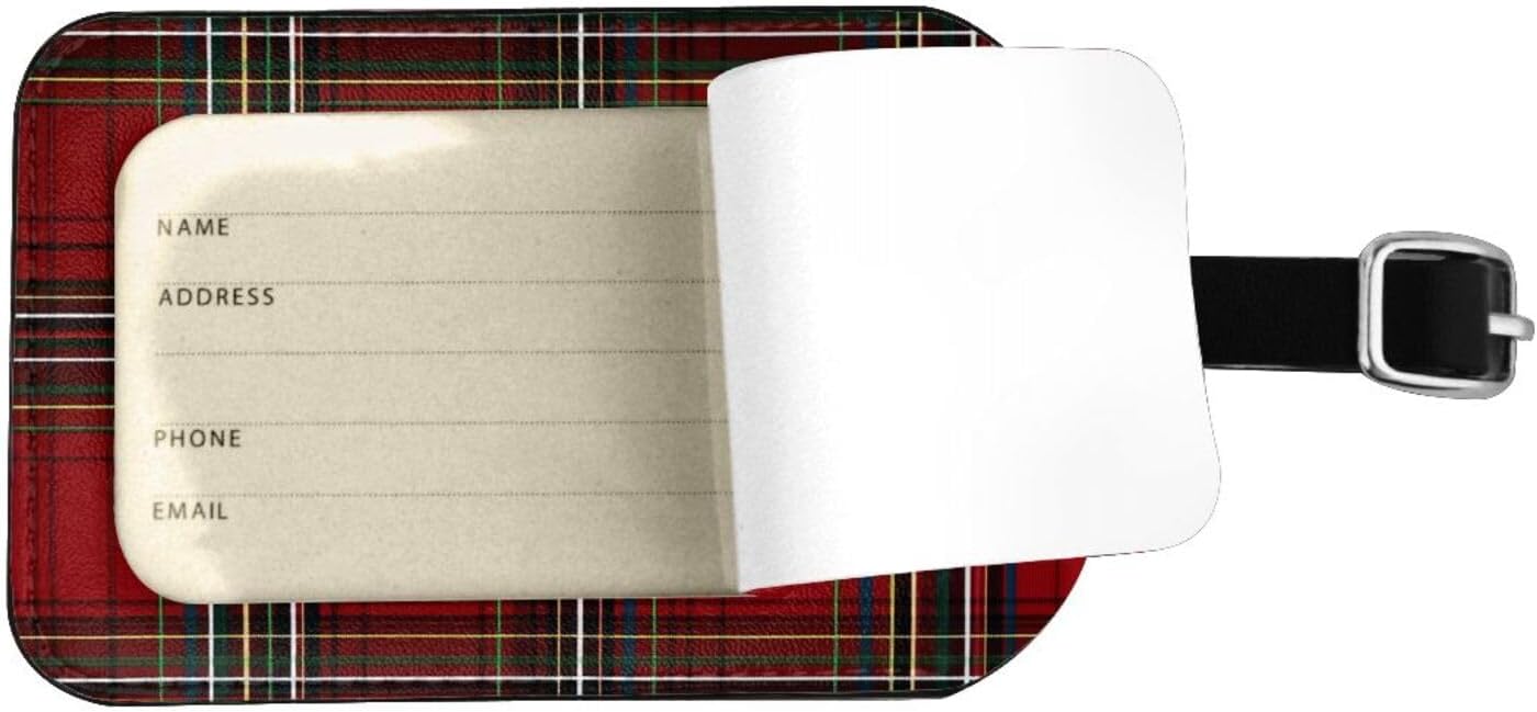 Red Tartan Plaid Luggage Tag Leather Suitcase Tags Cute Luggage Identifiers for Suitcases Privacy Cover Travel Name Tag for Kids Adult