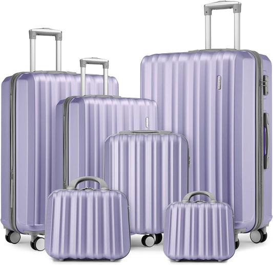 LARVENDER Luggage Sets 6 Piece, Expandable Luggage Hardshell Suitcases Set with Spinner Wheels, Lightweight Travel Luggage Sets Clearance with Cosmetic Cases, Lavender(12/14/18/20/24/28)"