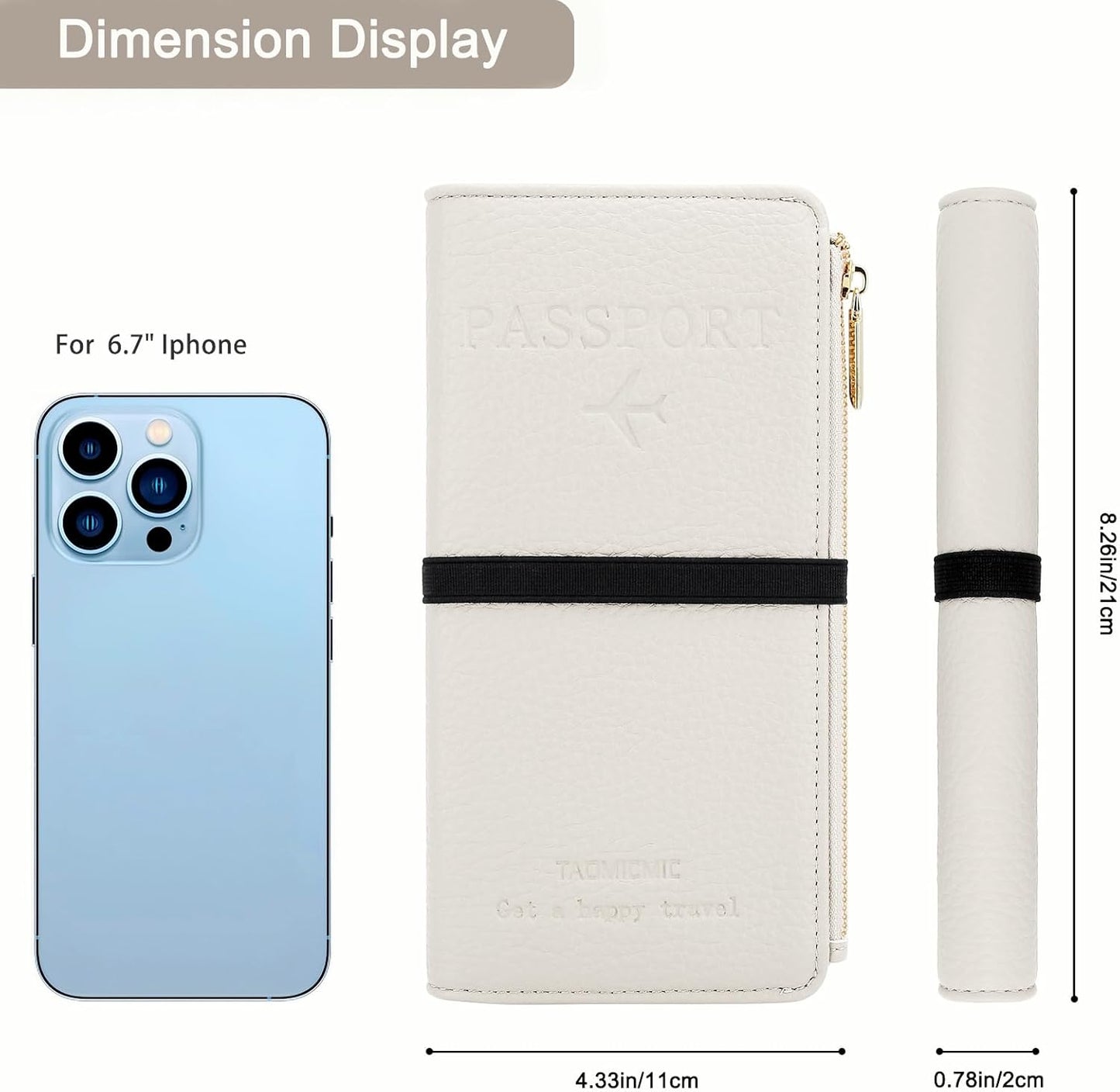 DOB SECHS Passport Holder for Travel Women RFID Blocking Leather Passport Wallet Travel Document Organizer Pouch Bag, Slim Passport Cover Case with Zipper Cash Pocket Purse+Card Slots+ID Window, White