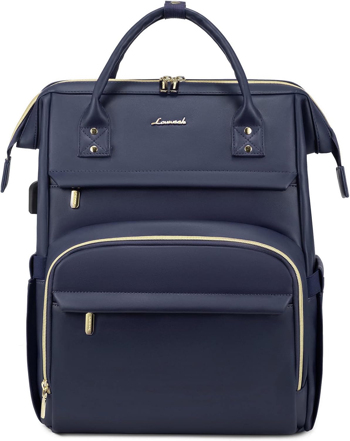 LOVEVOOK Leather Laptop Backpack for Women 15.6 inch,Travel Backpack Purse Nurse Teacher Backpack Computer Laptop Bag,Professional College Business Work Bag Carry On Backpacks with USB Port,Dark Blue