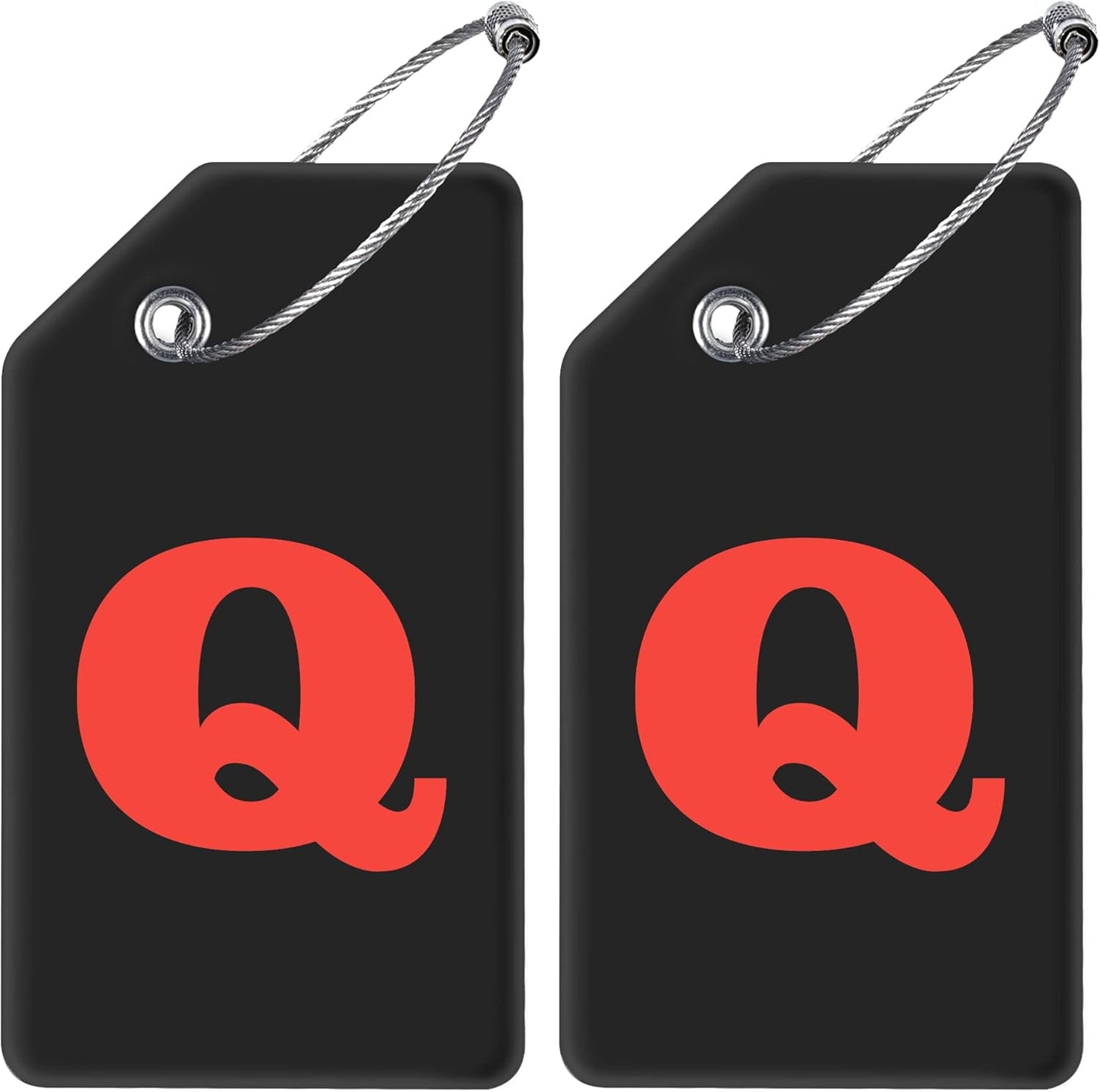 Gostwo 2 Pack Silicone Luggage Tags for Suitcases, 26 Initial Letter Baggage Labels Handbag School Bag Suitcase Instrument Tag with Stainless Steel Loop(Black)(Letter Q)
