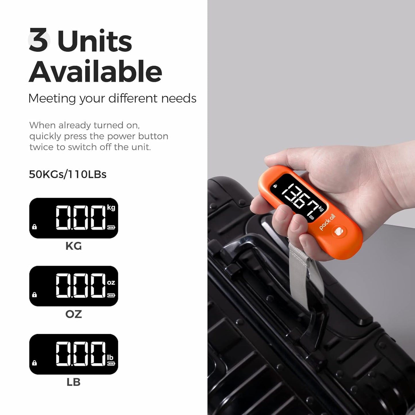 pack all 110 Lbs Luggage Scale, Digital Handheld Baggage Scale, Travel Suitcase Weight Scale with LCD Display, Battery Included, Apple Green