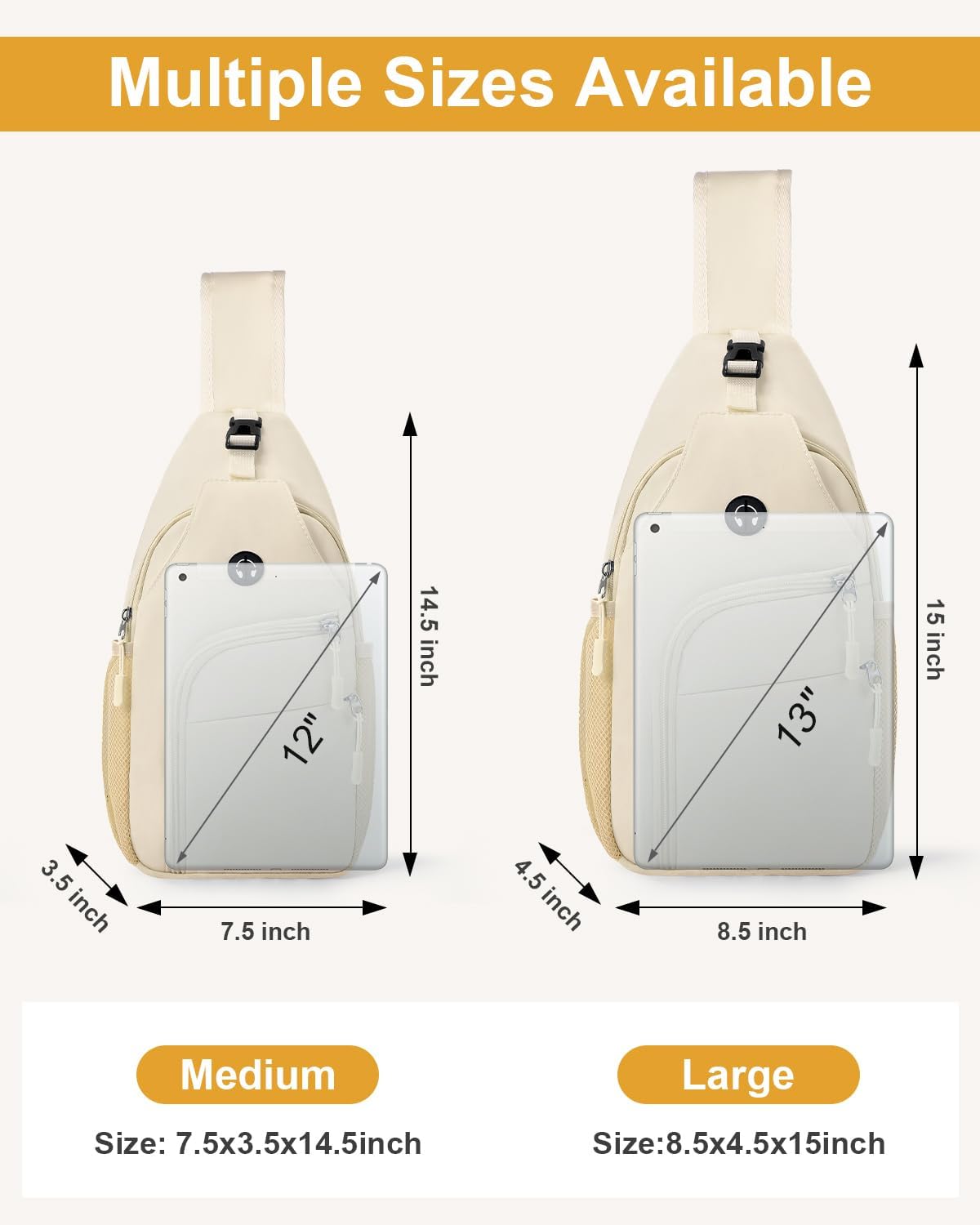 Crossbody Bags for Women Man Waterproof Sling Bag Backpack Trendy Casual Cross Body Bag with Convertible Shoulder Strap Chest Bag for Camping Hiking Travel Essentials (Ivory, Medium)