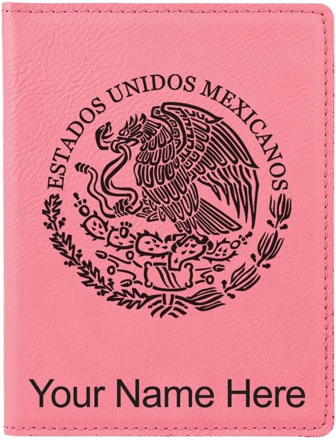 LaserGram Faux Leather Passport Holder, Flag of Mexico, Personalized Engraving Included (Pink)