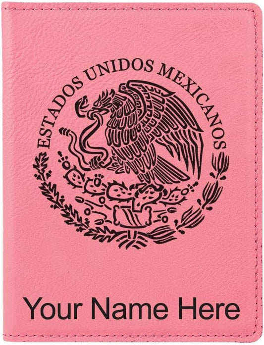 LaserGram Faux Leather Passport Holder, Flag of Mexico, Personalized Engraving Included (Pink)