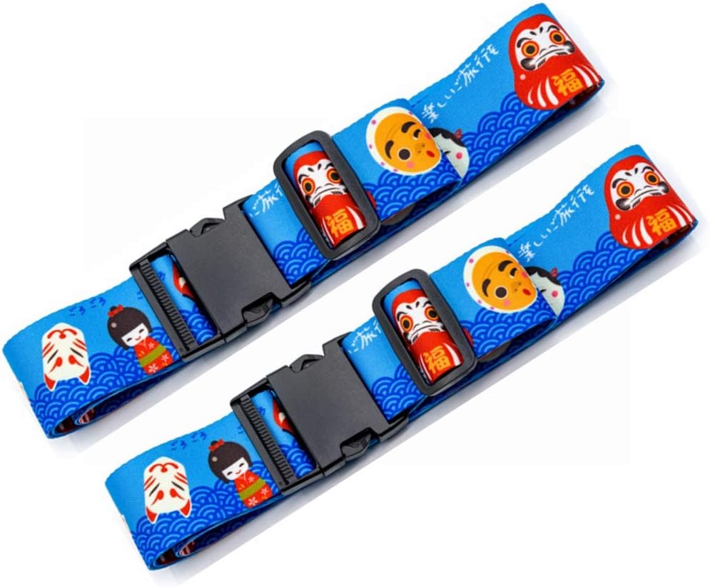 Teeoff Luggage Straps Suitcase Belts Travel Bag Accessories Adjustable 220CM (Japanese Mascot - 2 Pack)