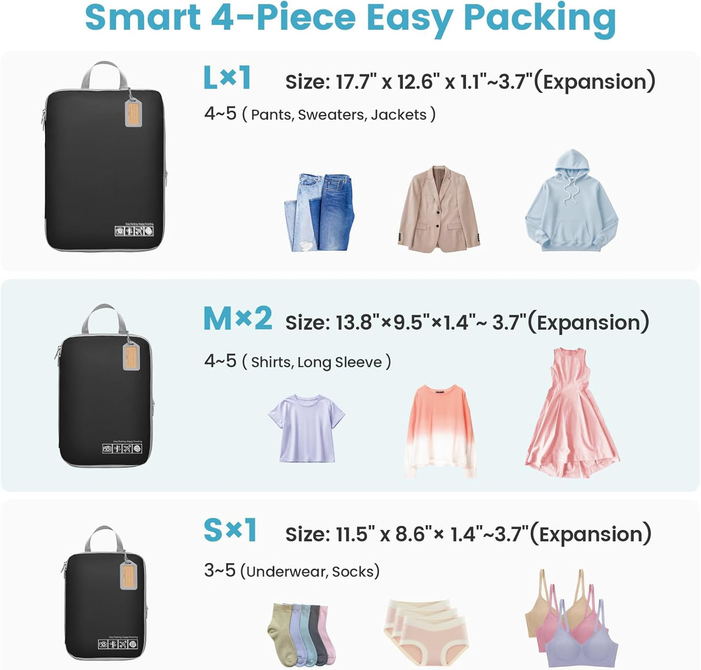Cambond Compression Packing Cubes for Travel Women - Travel Bags Luggage Organizers Travel Essentials Compression Cubes for Travel Carry on Suitcases Organizer