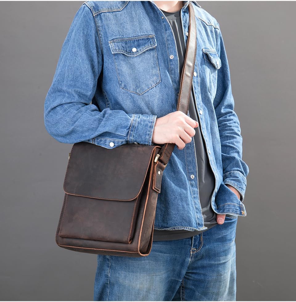 Genuine Leather Messenger Bags Mens Shoulder Crossbody purse Work Business Vintage lager Capacity