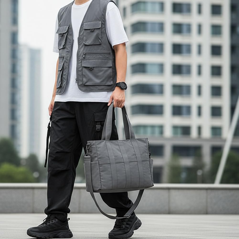 Tote Bag for Women & Men, Travel Large Tote Bag with Zipper & Side Porkect, Waterproof Tote Work Bags for Travel, Work