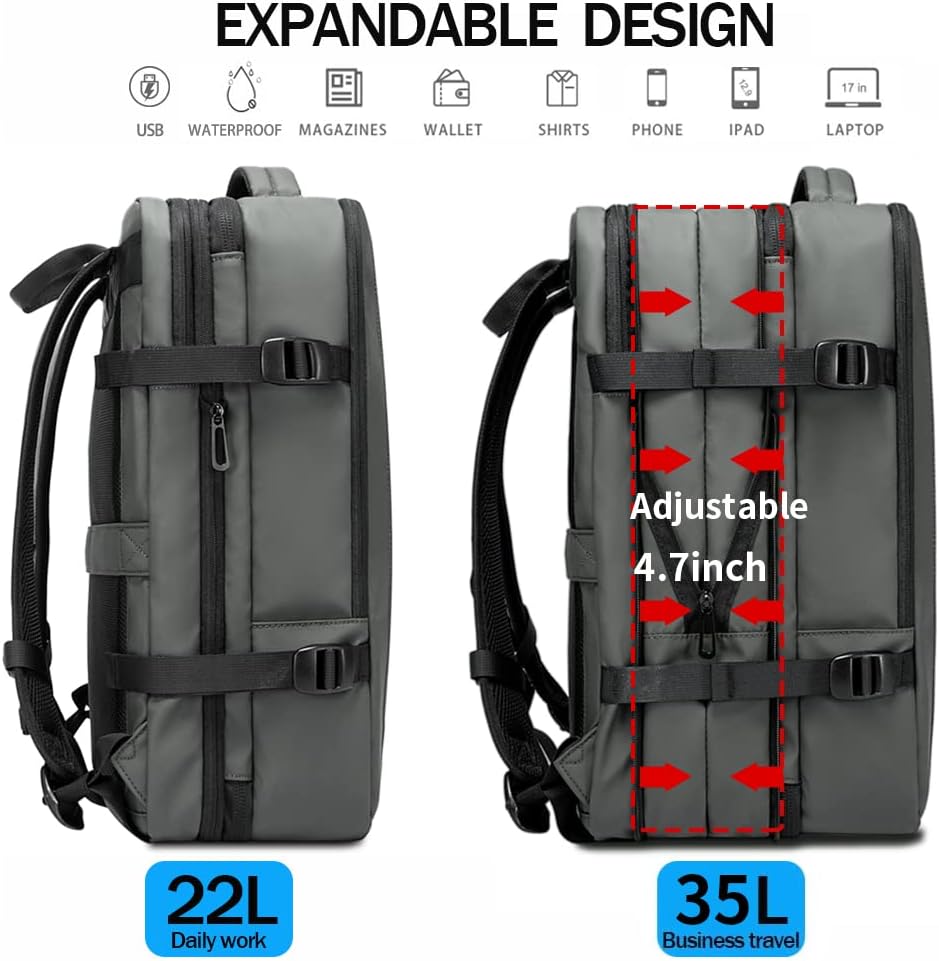 BANGE 35L Carry on Backpack,Travel Backpack for Women Men Airline Approved Gym Backpack Waterproof