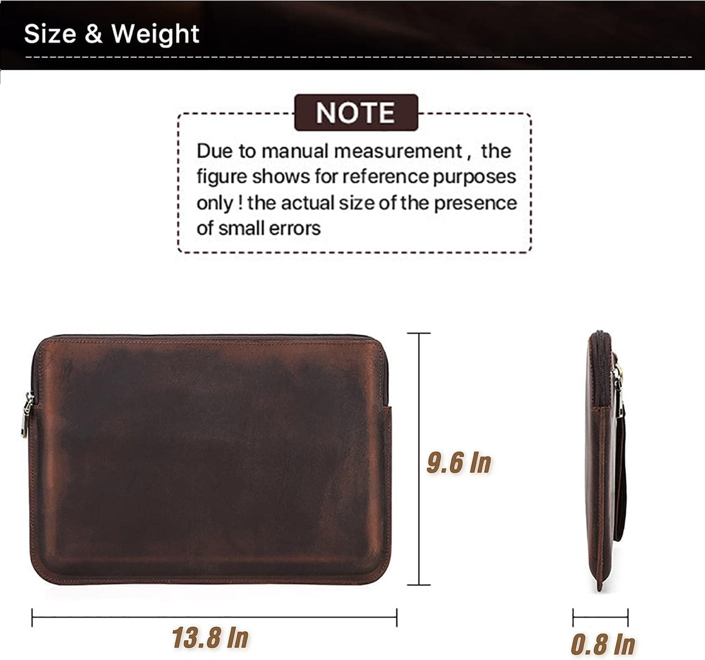 Top Grain Leather 13.3" Slim Laptop Sleeve Case Bag, Vintage Design with 2 Zip Pocket, Handmade, Compatible with MacBook Pro 13.3" MacBook Air 2022 DELL XPS 13" & Other PC, Coffee 13.3 Inch