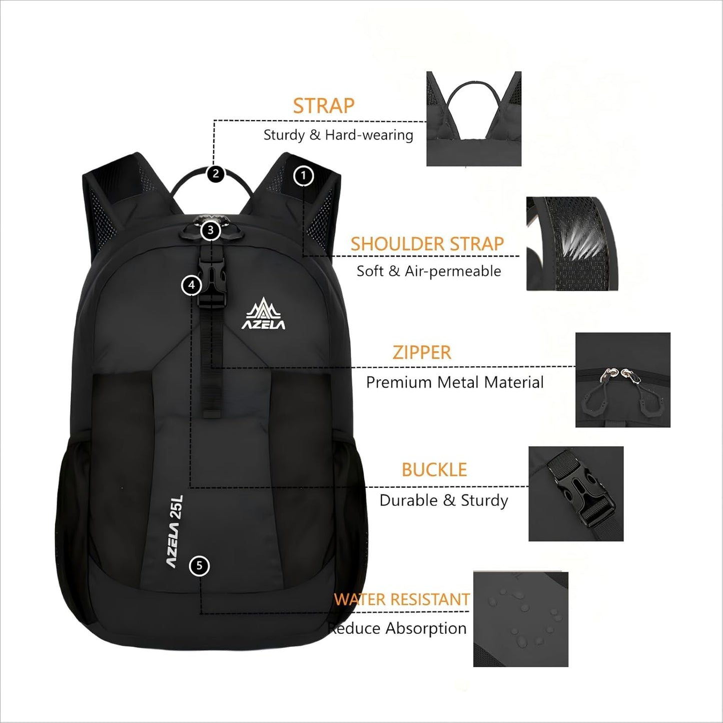 Lightweight Packable Backpack 25L Small Lightweight Backpack for Travel Hiking Daypack Foldable Daypack for Women Men Black