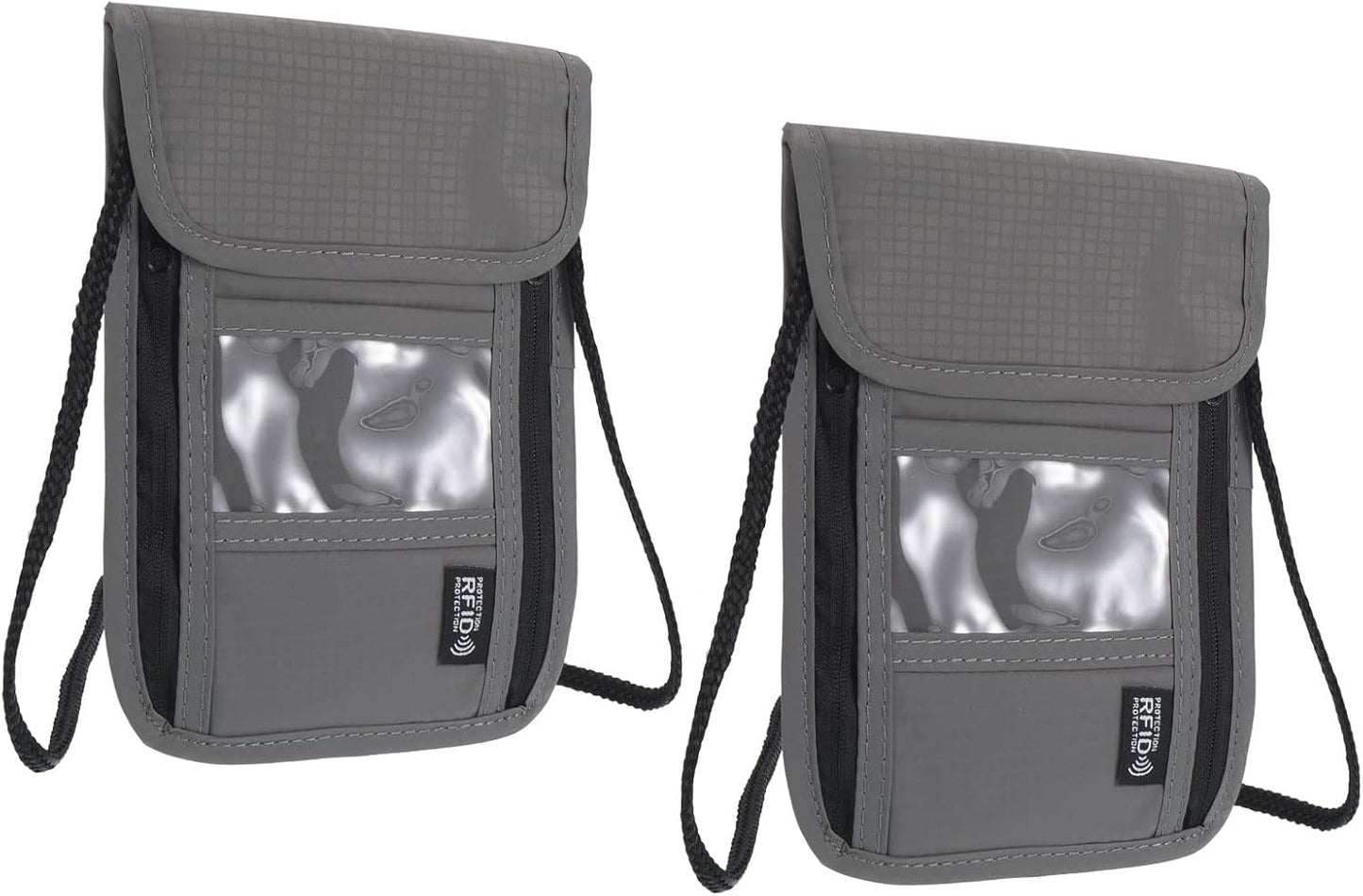 PATIKIL Neck Wallet, 2 Pack Passport Holder RFID Waterproof Travel Wallet Neck Pouch with Adjustable Strap for Women & Men, Gray