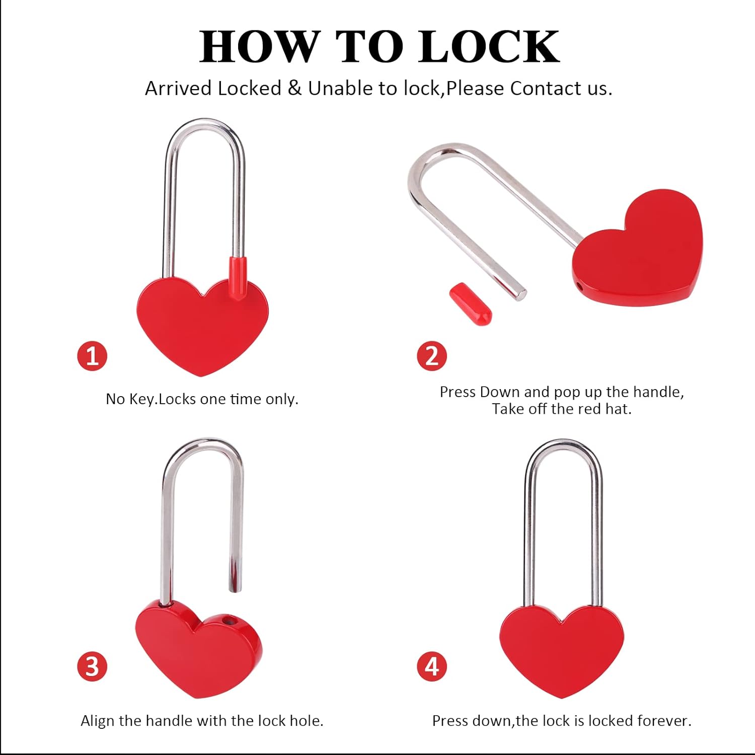 50PCS 3.5" 50mm Love Lock Heart Padlock,Red Single Heart Wish Lock for Lovers