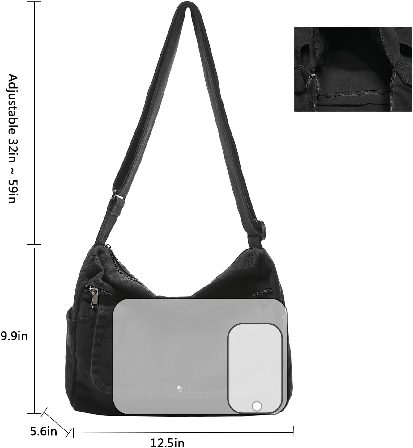 Canvas Messenger Bag for Women Hobo Crossbody Shoulder Bag Vintage Satchel Tote Handbag with Multiple Pockets