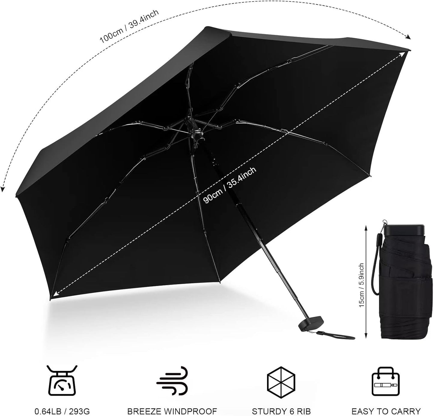 LEAGERA Mini Umbrella - Compact, Waterproof Travel Umbrella for Light Rain, Suitable for Women's Purse and Pocket