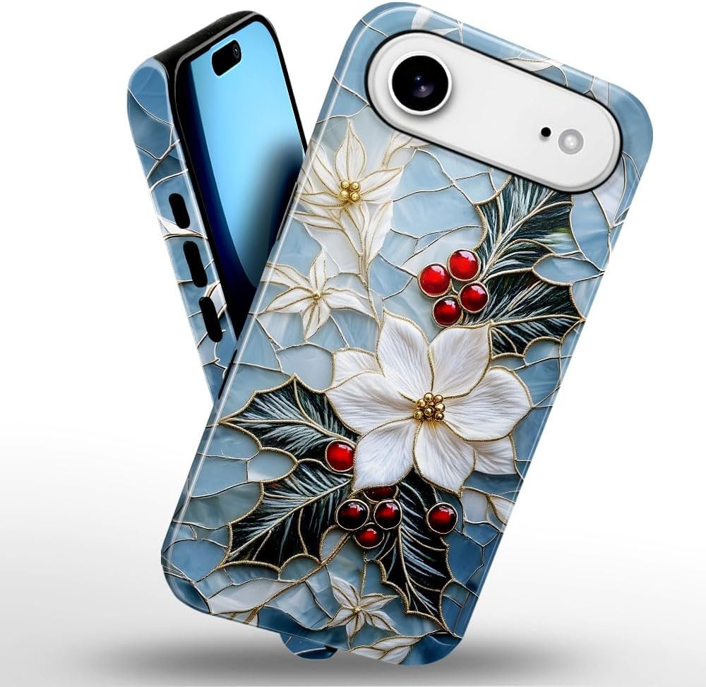 Case for iPhone 17 Air - Slim Fit Anti-Scratch Phone Case for Girl Women - Christmas Holly Elegant Winter Floral (Glossy)